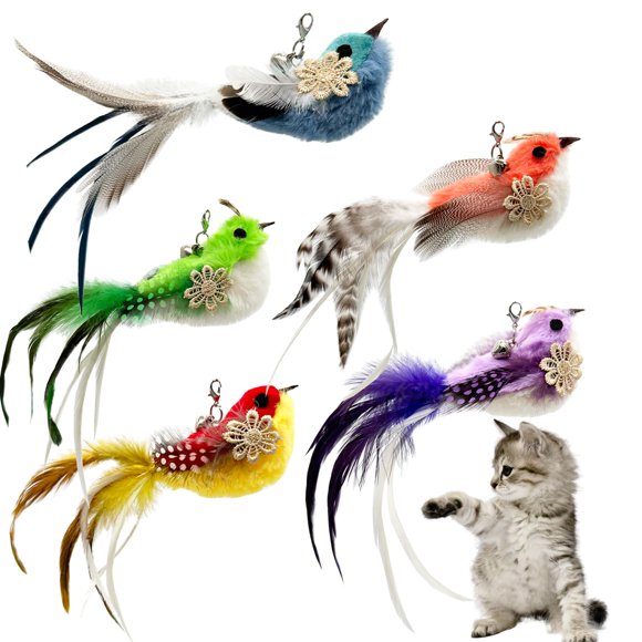 Juguete para gato CATENEED recargas de plumas forma de pájaro 22 cm – pack de 5