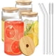 thumbnail image 1 of Lata de cerveza de 16 oz con tapa y pajita, paquete de 4 vasos de vidrio reutilizables para bebidas heladas, botellas de boca ancha para batidos, ideales para refrescos, jugos, colas y cócteles., 1 of 7