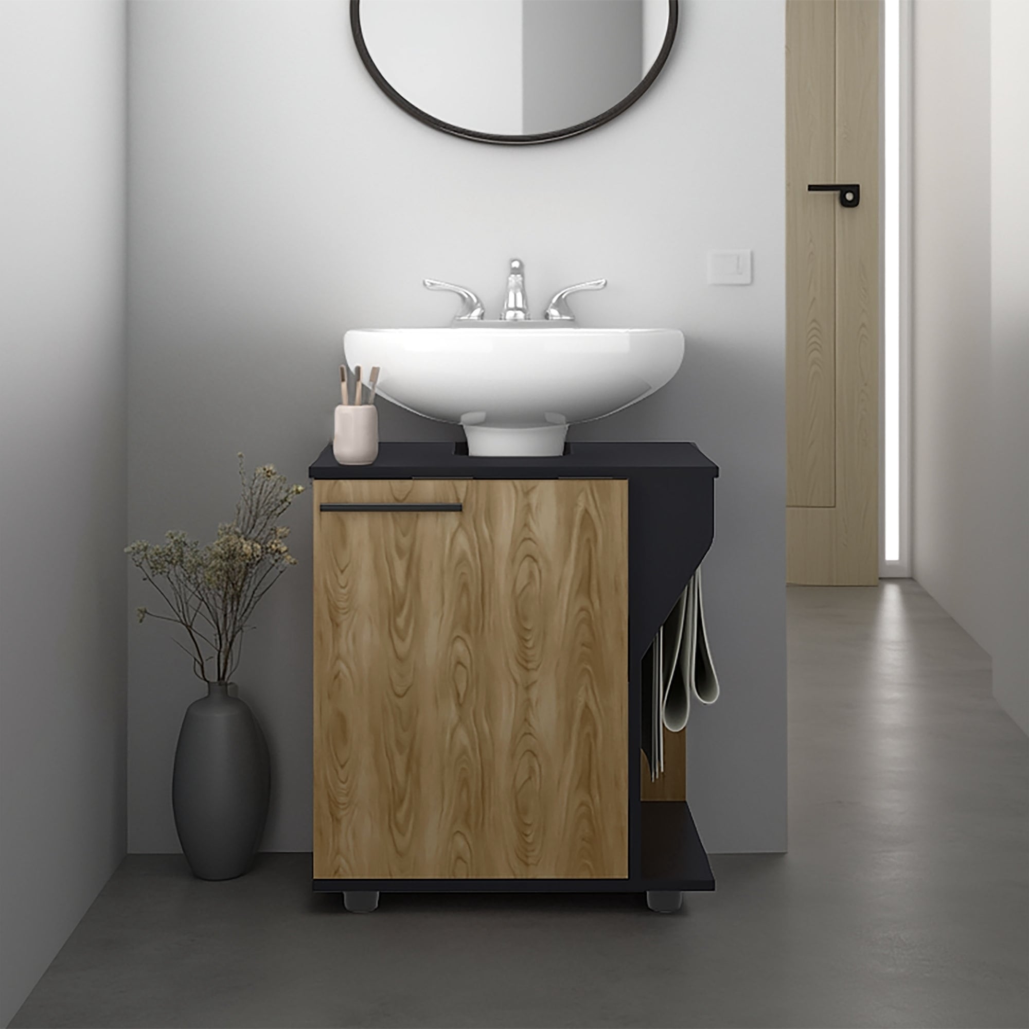 Tuhome - Mueble Para Lavamanos Phillips 1 Puerta Wengue Y Fresno