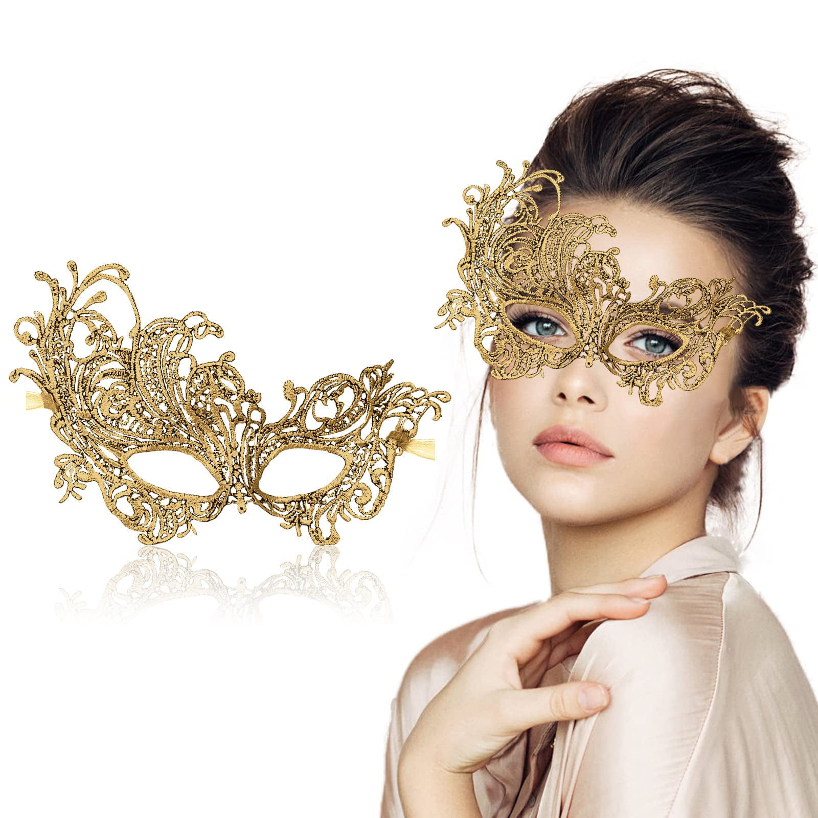 Lusofie Pack De 6 Máscaras De Mascarada De Encaje Para Mujer - Doradas Y Negras, Ideales Para Fiestas De Carnaval, Halloween Y Disfraces (Tamaños Variados)