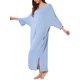 thumbnail image 4 of INSPIRE CHIC Camisón Maxi de Mujer con Mangas 3/4 Regreso a Clases, Camiseta de Dormir Larga Suave y Elástica con Cuello Redondo, Ajuste Relajado, Vestido de Ropa de Casa XL Azul Claro, 4 of 6