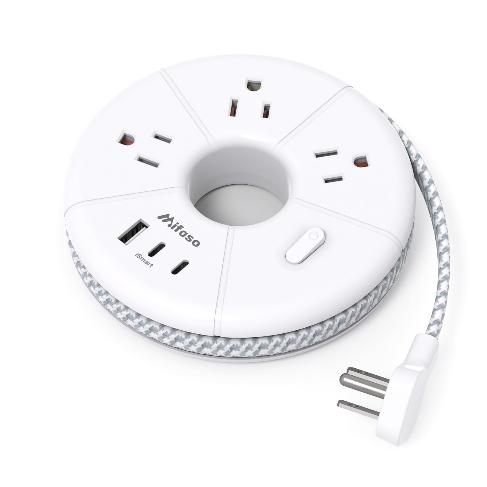 Cable De Extensión Mifaso Usb C Power Strip De 5 Pies, 3 Ac, 3 Puertos Usb