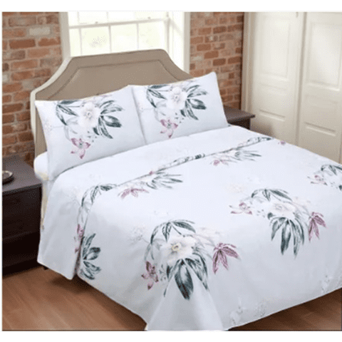 Genérico - Juego Sabana 1.5 Plaza Estampado Flores Color Blanco