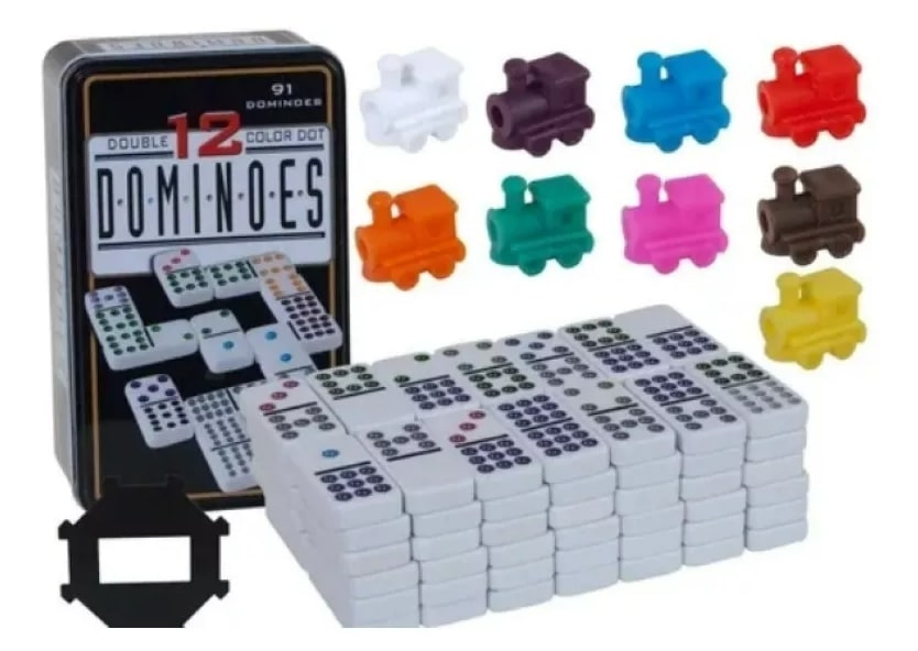 Parub - Domino Chancho 12, 91 Piezas + Tren Mexicano Caja Metálica