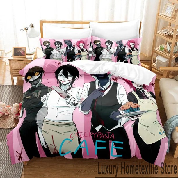 Anime Creepypasta Cafe Bedding Set,Duvet Cover Bed Set Quilt Cover Pillowcase, Boys Girls Adults Bed Sheets