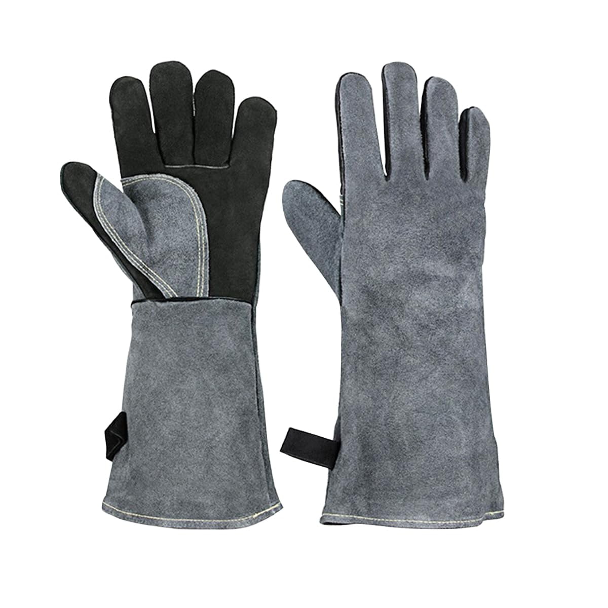 Xusx111 - 16 Pulgadas De Alta Temperatura Y Resistente Al Fuego Cuero De Vaca Guantes Aislados / Barbacoa / Horno / Chimenea / Barbacoa / Fumar / Soldadura / Guantes Forjados (gris Negro)