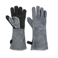 Xusx111 - 16 Pulgadas De Alta Temperatura Y Resistente Al Fuego Cuero De Vaca Guantes Aislados / Barbacoa / Horno / Chimenea / Barbacoa / Fumar / Soldadura / Guantes Forjados (Gris Negro)
