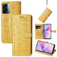 Funda Cartera Foxdock Para Oppo A57 5G , Flip Pu Con Relieve De Gatos Y Perros, Tarjetero Y Soporte