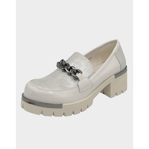 Danicolle Calzado - Mocasin Para Mujer Con Taco Y Cadena Beige