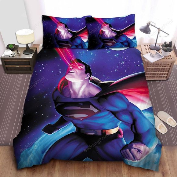 Superman Dc Comics Character Laser Eyes Quilt Duvet Cover Set Bedspread Children3-Piece Bedding Set
