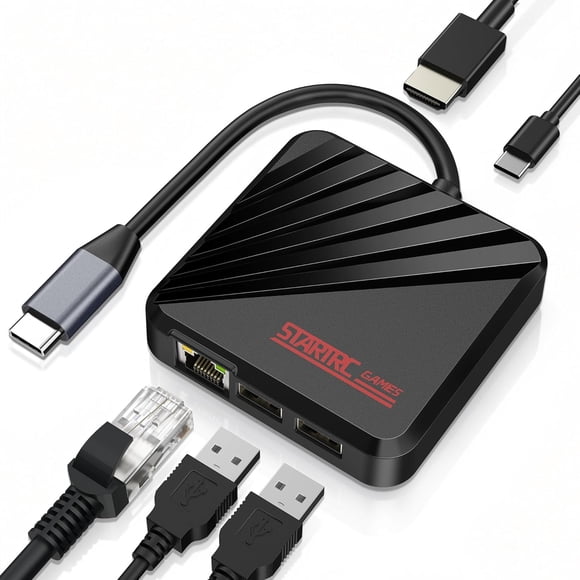 Dock de TV para juegos compatible con Switch2 Estación de acoplamiento de TV portátil para viajes con Ethernet Gigabit Salida HDMI 2.0 4K@60Hz Puerto USB de 65W para Steam Deck y teléfono móvil