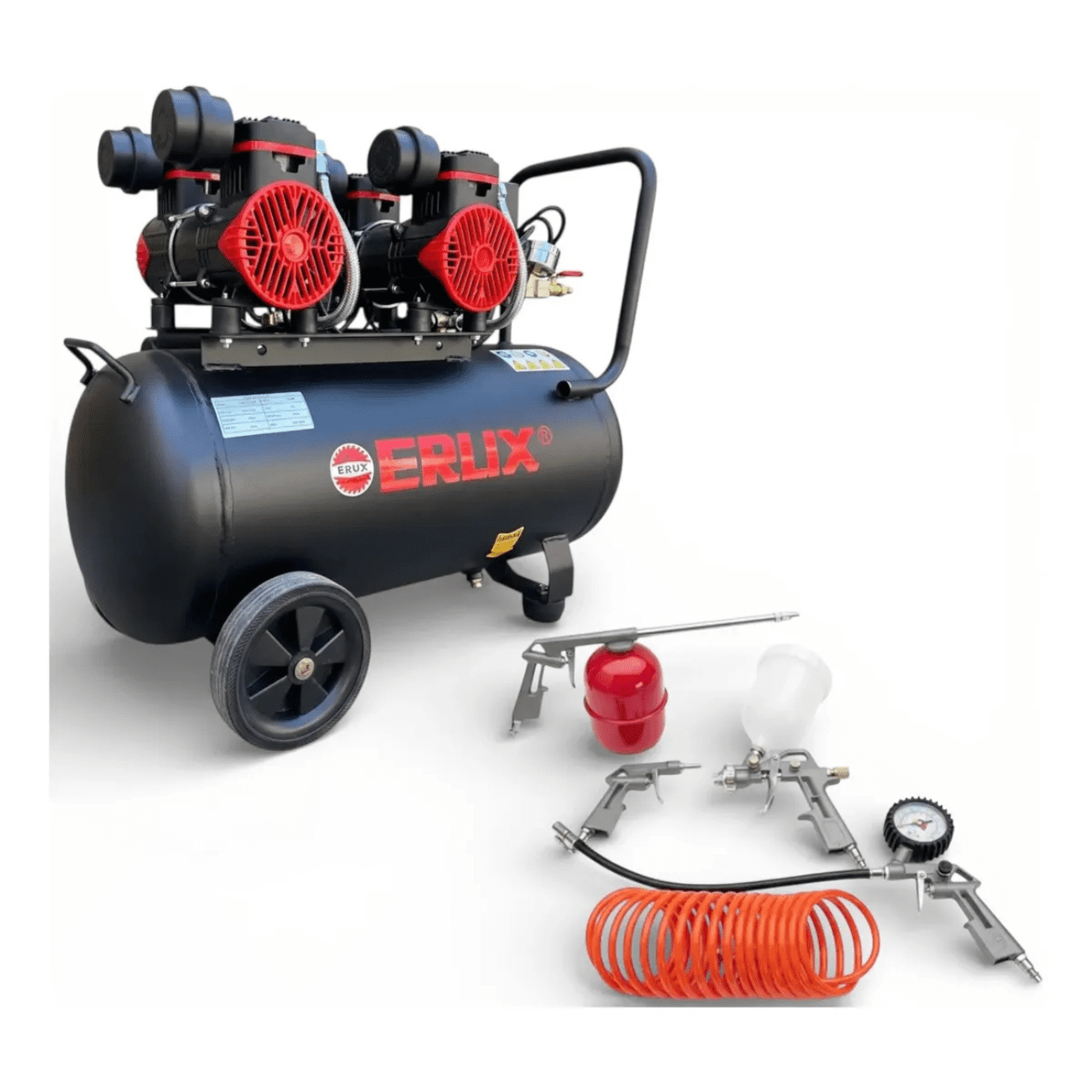 Erux - Compresor De Aire 50 Litros 1200w/uso Taller+kit Accesorios Negro 50hz Monofásica