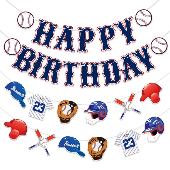 Banner de feliz cumpleaños de béisbol, tema de deportes de béisbol