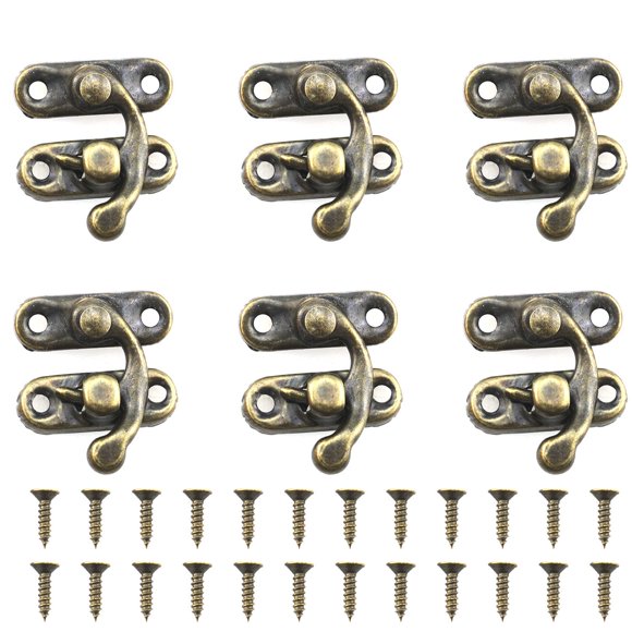ZZHXSM Juego de 6 Pestillos Mini de Brazo Oscilante Estilo Vintage Izquierdo Derecho con Gancho y Cierre de Metal Curvado con 24 Tornillos para Maletín Caja de Joyas 27x23mm Bronce