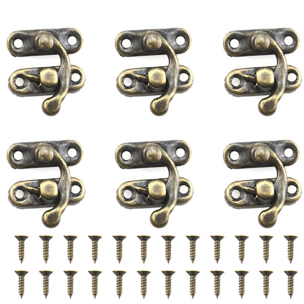 ZZHXSM Juego de 6 Pestillos Mini de Brazo Oscilante Estilo Vintage Izquierdo Derecho con Gancho y Cierre de Metal Curvado con 24 Tornillos para Maletín Caja de Joyas 27x23mm Bronce