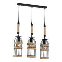 Genérico - Lámpara Colgante Madera Metal Triple Jaula 3 Focos Jhn