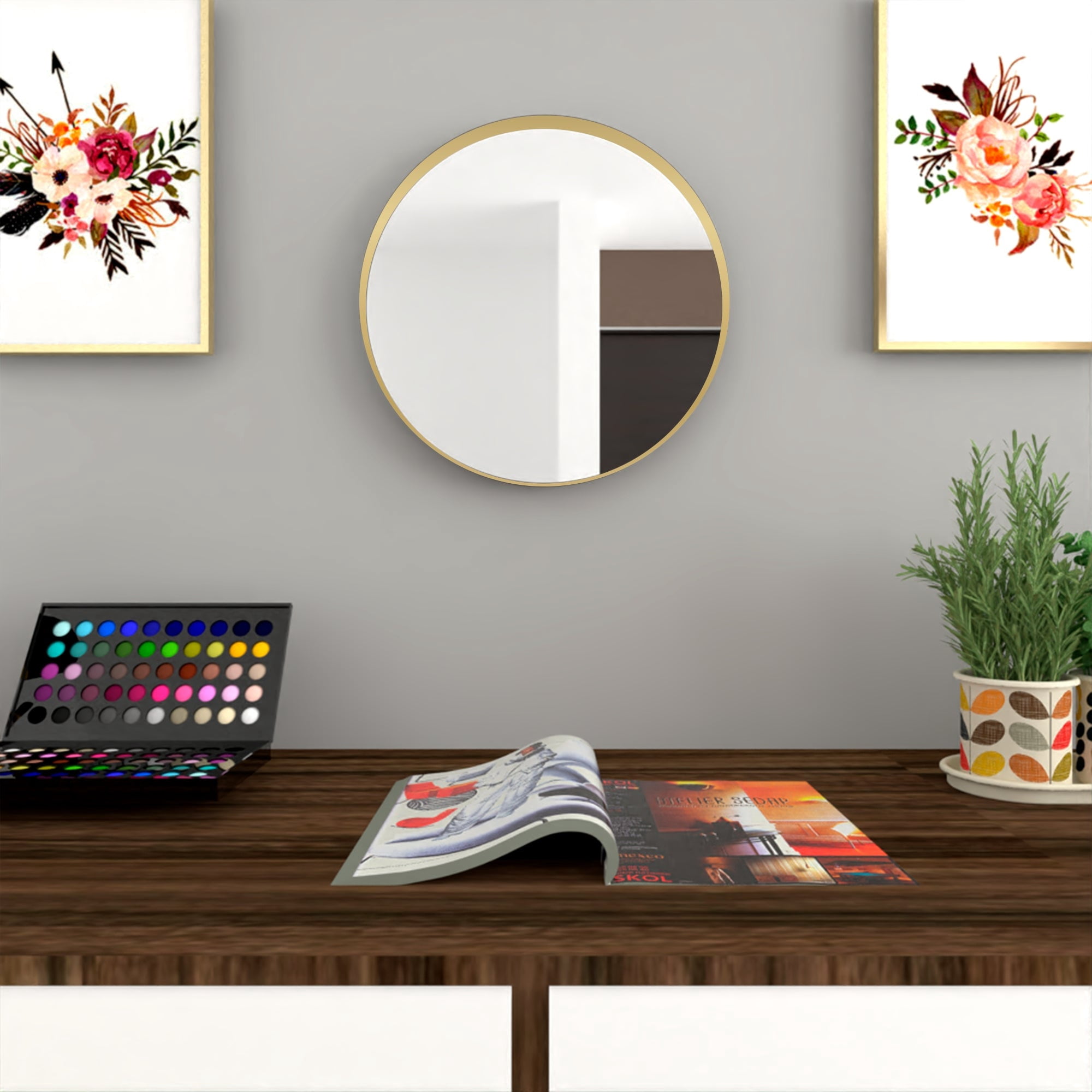 Tuhome - Espejo Bela Circular 38x38x3,5 Cm Dorado Con Marco Metalico