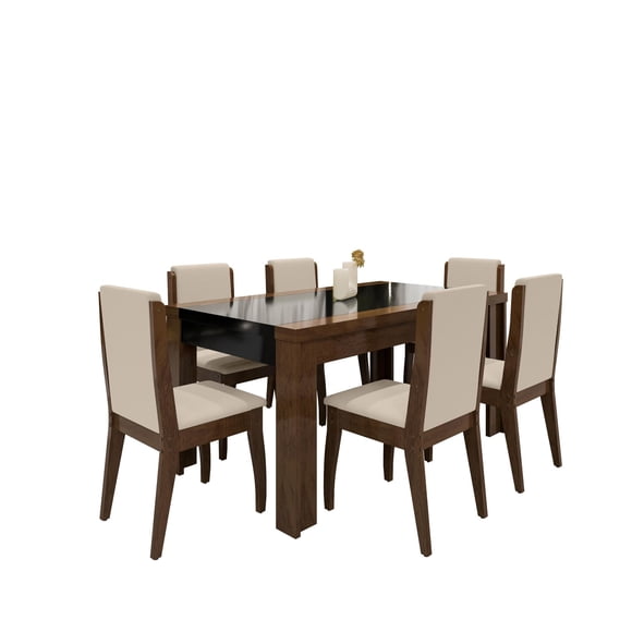 Comedor Lorenzi 6 Sillas Marron/Negro