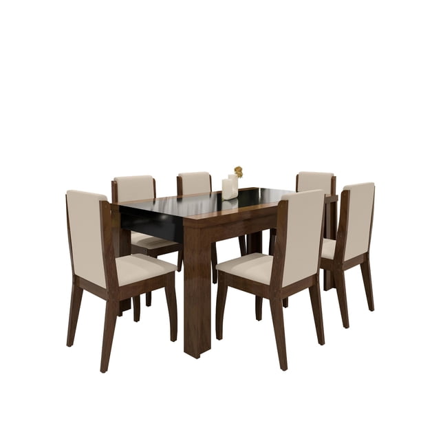 Comedor Lorenzi 6 Sillas Marron/Negro