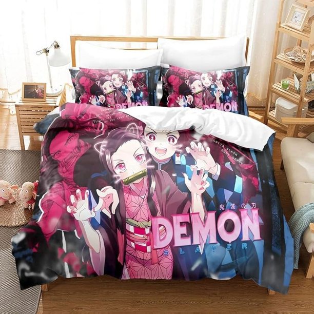 Anime- Demo-n Beddin-g Set-s Twin Full Q-u King Siz-e Bed D-uvet Cover Set white-h Pillowcases fo-r Bedroom Decoration-