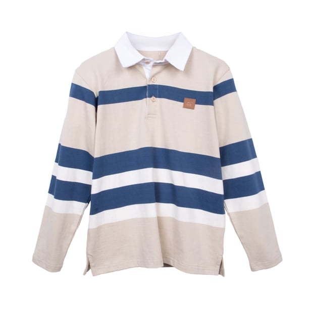 Polera Niño Manga Larga a Rayas con Cuello Camisero Arena