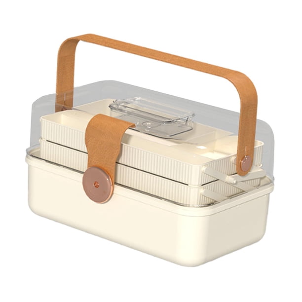 Contenedor de caja médica, caja de herramientas plegable, botiquín de primeros auxilios multiusos, pequeño botiquín para oficina y actividades al aire marrón claro