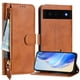 thumbnail image 4 of Funda tipo cartera para Google Pixel 6 con bolsillo con cremallera, tarjetero, soporte, correa para la muñeca y tapa de cuero marrón, 4 of 5