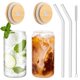 thumbnail image 1 of Vasos de vidrio WISIMMALL 473 ml con tapas de bambú y pajilla de vidrio, 1 of 9
