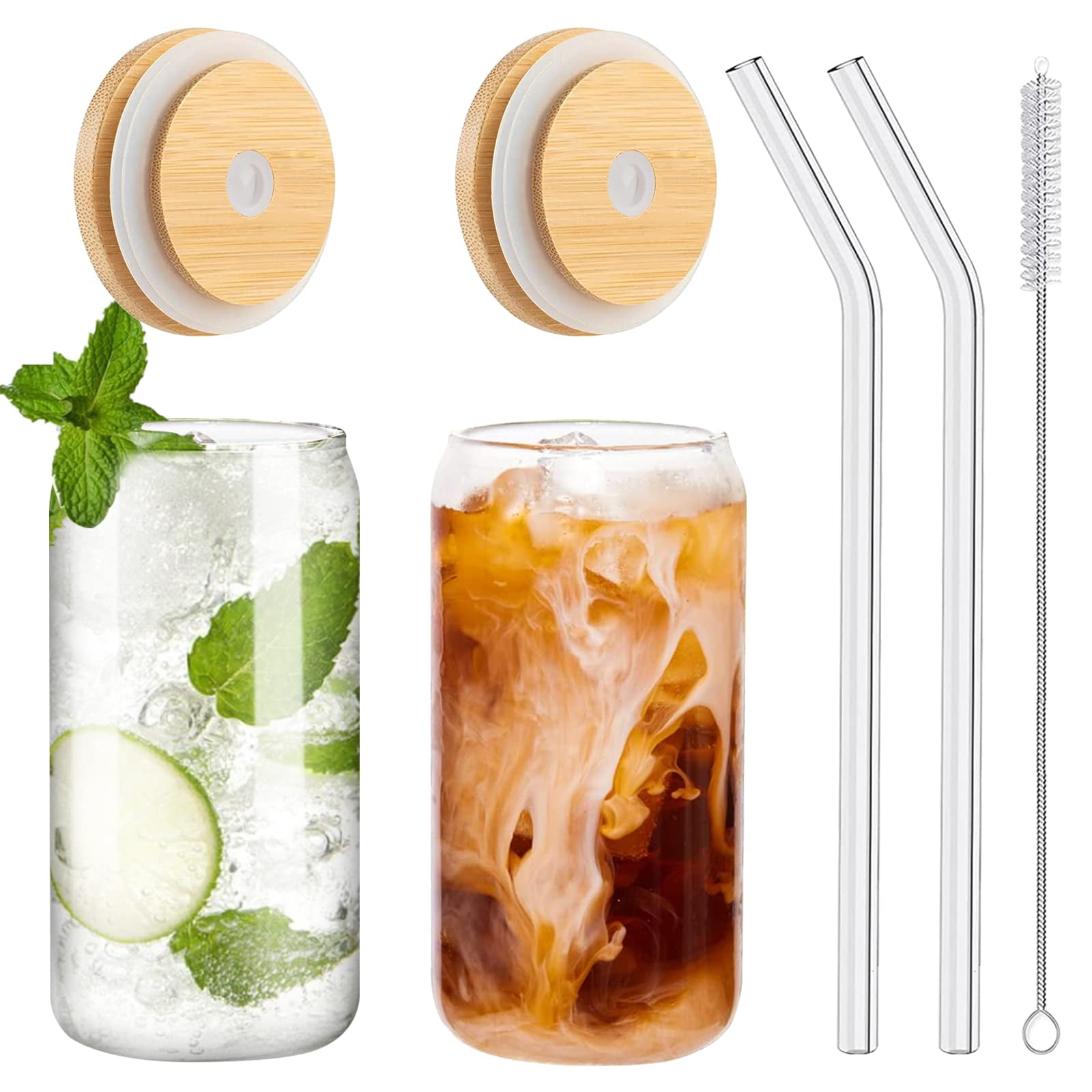 Vasos De Vidrio Wisimmall 473 Ml Con Tapas De Bambú Y Pajilla De Vidrio