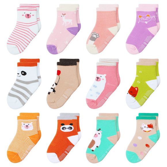 Calcetines HyzGB para niñas de 1 a 3 años con empuñaduras antideslizantes, 12 pares