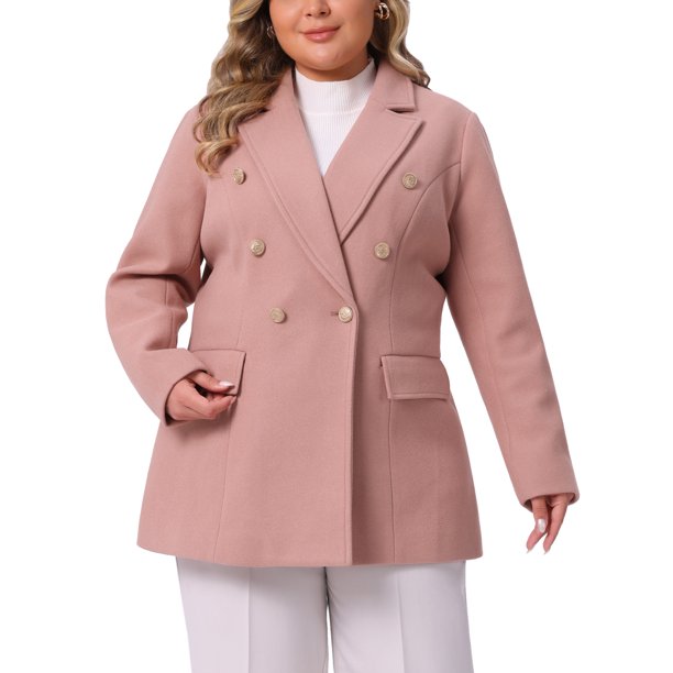 Abrigo de Mujer Talla Grande Agnes Orinda con Solapa de Doble Botonadura Chaqueta Exterior Casual con Bolsillos 3X Rosa