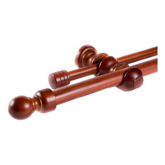 Set Doble De Barras Para Cortina 1,50 Mt Fijo De Madera Diámetro 19/28 Mm Terminal Bola Color Chocolate