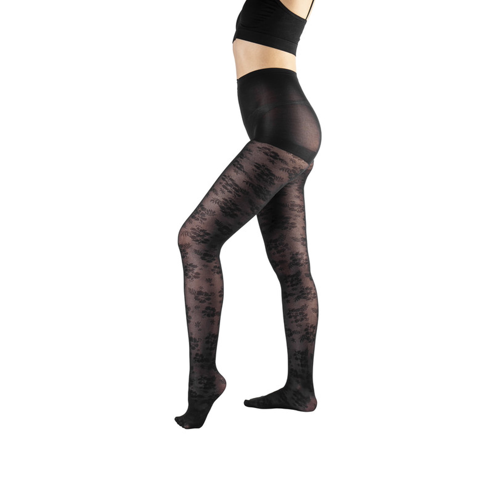 Ingesa - Panty Negra 70 Denier Diseño 5 Flores S-m Negro