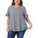 thumbnail image 1 of Agnes Orinda Blusas de Cuadros Casual de Talla Grande para Mujer, Estilo Universitario, Cuello Redondo, Mangas con Volantes, Botones en la Espalda, 1950s, 2X Azul Marino, 1 of 5