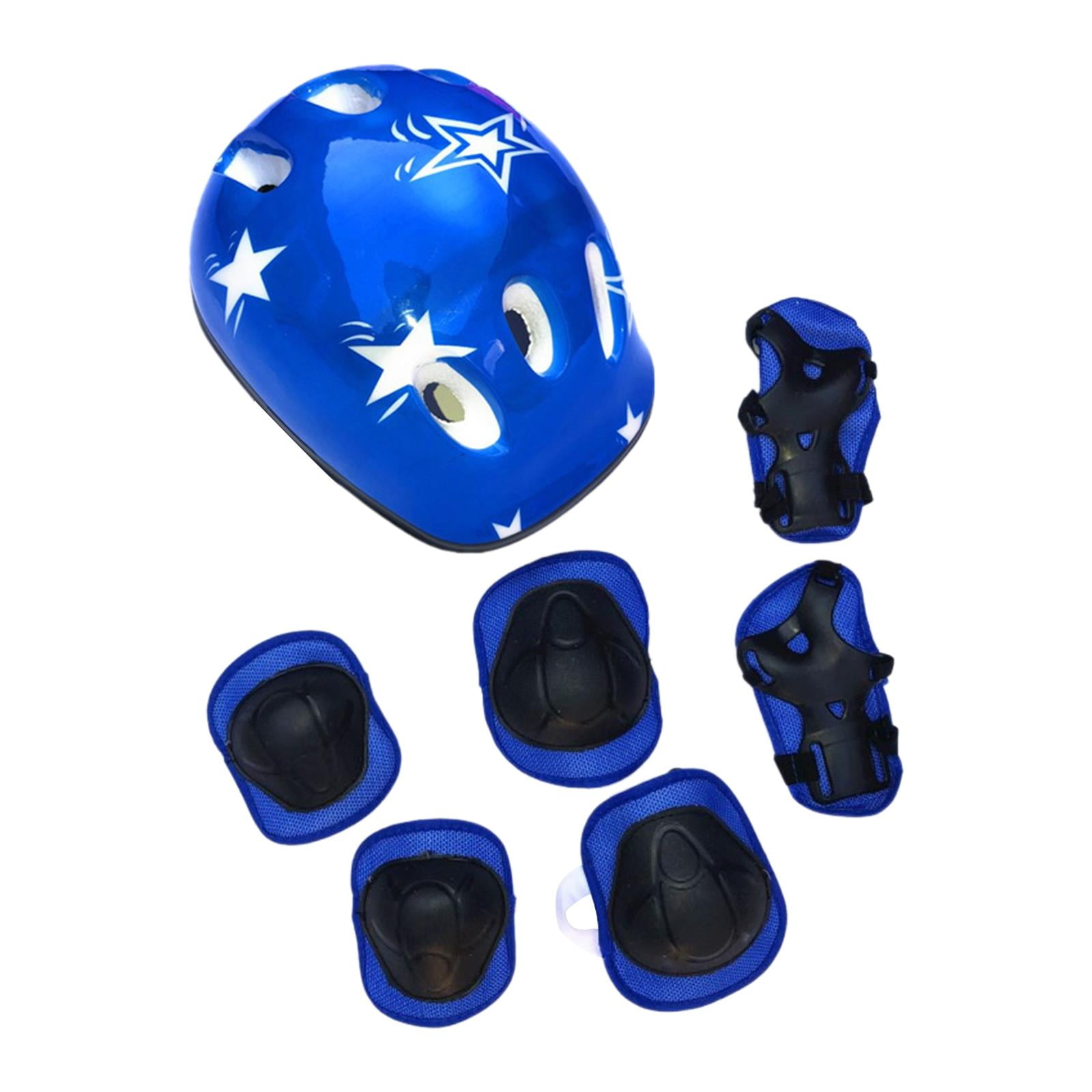 Magideal - 7 Piezas/juego De Casco De Bicicleta Para Niños, Casco De Patín Con Rodilleras, Coderas Y Muñequeras, Casco De Patineta Para Adolescentes Para Niñas P Azul