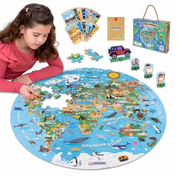 Rompecabezas de piso BONNYCO 58 cm 70 piezas Mapa del mundo + tarjetas