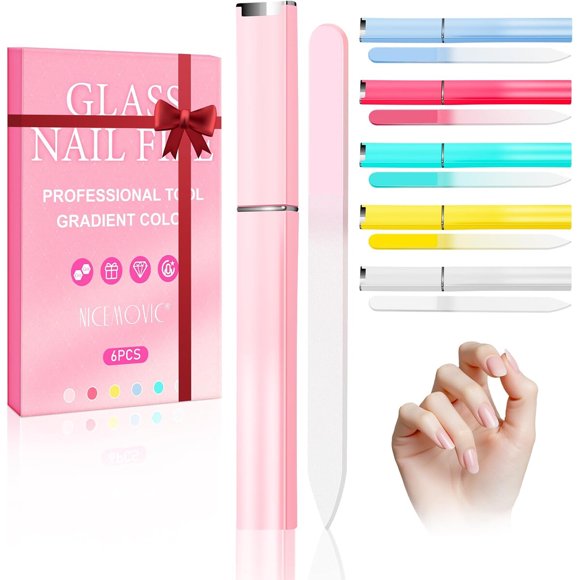 NICEMOVIC Set de 6 limas de vidrio para uñas con estuche
