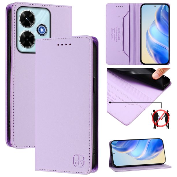 Funda Billetera con Soporte para Xiaomi Redmi 13 4G/5G Bloqueo RFID Plegable Morado claro
