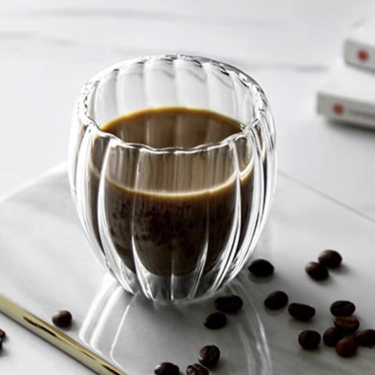 Mc Group - Taza De Vidrio Doble Pared Con Relieve Transparente, 350 Ml