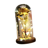 Magideal - Regalos De Flores Rosas Para Mujeres, Decoración De Mesa, Manualidades, Luz De Noche, Regalos De Cumpleaños, Lámpara Led De Mariposa Rosa Para Bodas, Dorado
