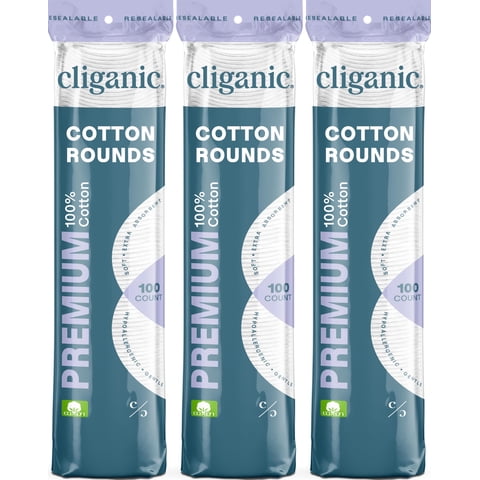 Cotton Rounds Cliganic Premium, 100% Algodón Puro (300 Unidades)
