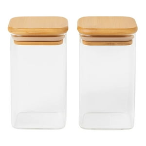 Disparo - Set 2 Frascos Hermeticos Cuadrado 1100Ml Vidrio 12Cm Tapa Bambú