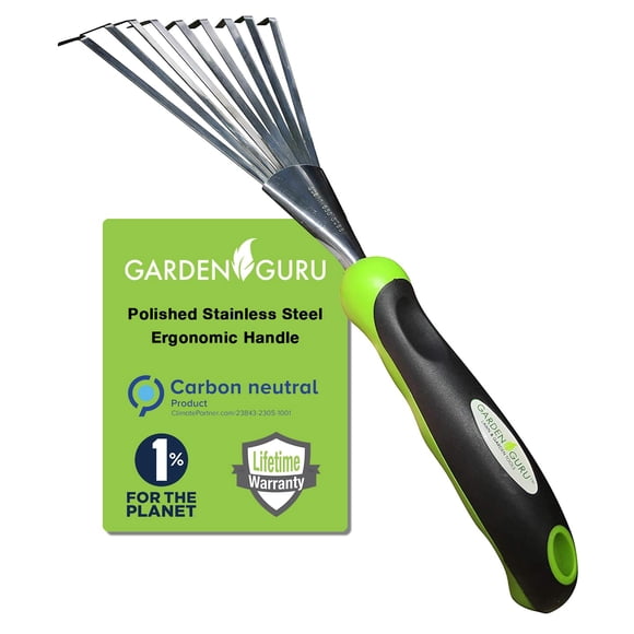 Rastrillo de mano Garden Guru con mango ergonómico de acero inoxidable
