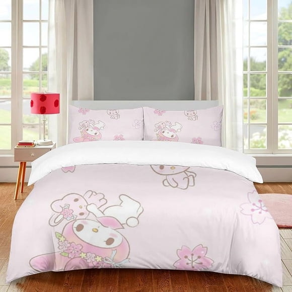 Diez pink my bunny melody duvet cover set for Kids Girls soft microfiber 3pc bedding set-hello cat Kitty pomporin and cinnamon full