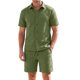 thumbnail image 1 of INSPIRE CHIC Conjunto de 2 Piezas para Hombre Camisa con Botones y Textura Jacquard y Pantalones Cortos con Cordón L Verde, 1 of 5
