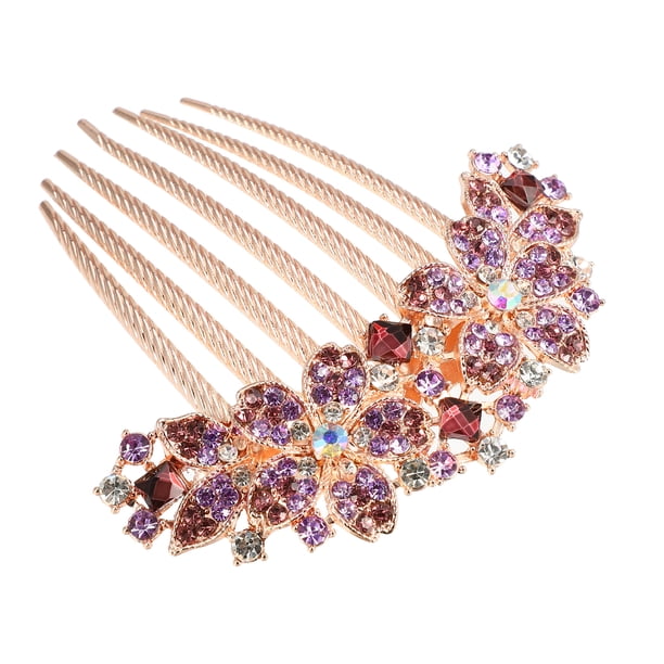 Peine para el Cabello con Incrustaciones de Piedras de Estrás y Flores para Mujeres de Unique Bargains, Accesorio para el Cabello, Piezas de Cabeza con Piedras de Estrás Morado