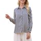 thumbnail image 1 of Camisa de Satén a Rayas para Mujer INSPIRE CHIC, Botones, Manga Larga, Blusa de Oficina XL Azul Marino, 1 of 5