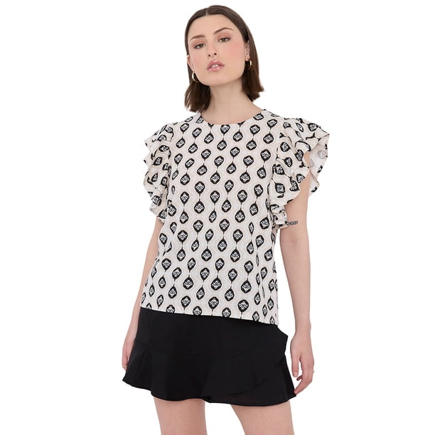 Blusa Mujer Vuelos Lino Print Etnico Corona