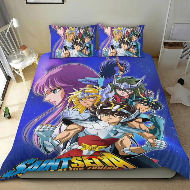 Los Caballeros del Zodiaco Conjunto de sábanas temático, trío de piezas, cómodo y amigable con la piel, diseño único, regalo de decoración para el hogar para familiares, amigos y fans,140cm *210cm