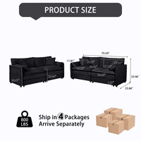 M&Ms - (Old W3163S00036) Oversized Deep Seat Luxury 2 Piece Sofa Set, 2 Pieces Of Loveseat Sofa, Modern Chenille Comfy Cloud Couches Set For Living Room Office With 4 Pillows,Diy Combination,Black